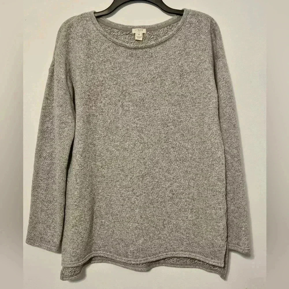 J. Crew B3497 Gray Cotton Wool Blend Pullover Scoop Sweater Size Medium EUC